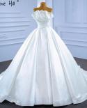 Serene Hill White Satin  Wedding Dresses  Highend Beaded Pearls Bridal Dress Hm67267 Cusotm Made  Wedding Dresses