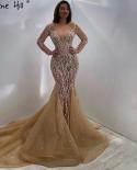 Serene Hill Muslim Champange Mermaid Evening Dresses 2023 Luxury Beading Elegant Party   Gowns For Women Hm67211evening 