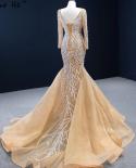 Serene Hill Muslim Champange Mermaid Evening Dresses 2023 Luxury Beading Elegant Party   Gowns For Women Hm67211evening 