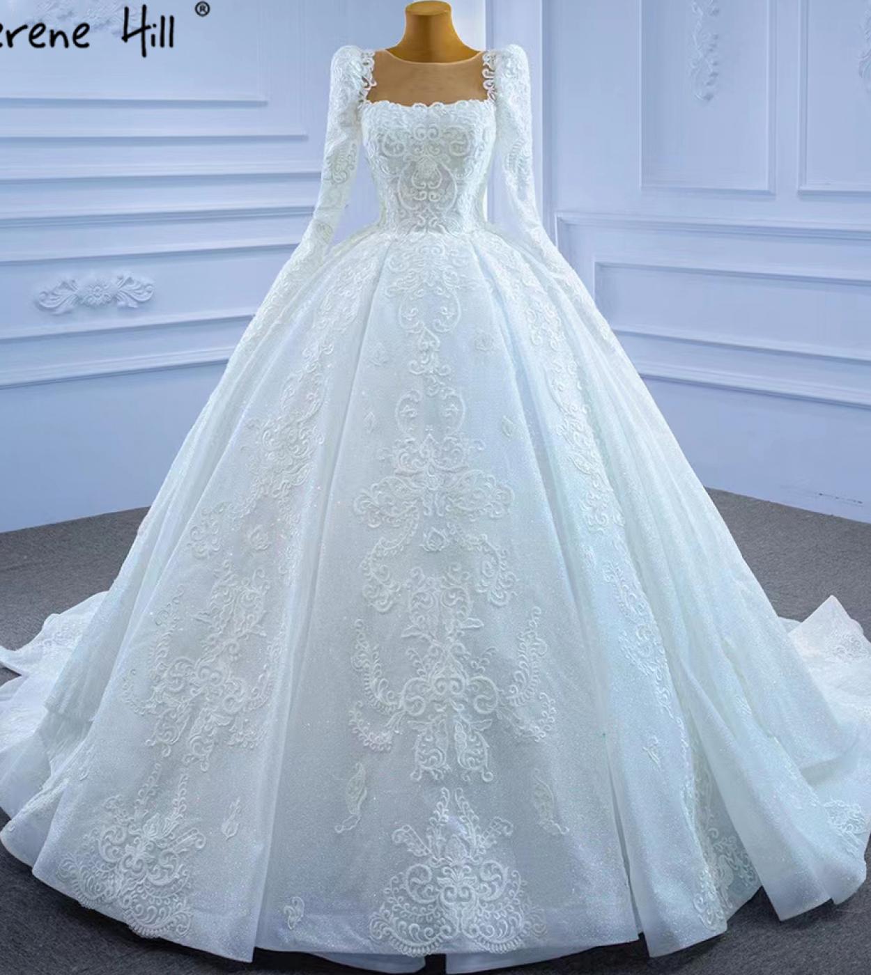Serene Hill White Muslim Lace Beaded Wedding Dresses 2022 Luxury Highend Lace Up Bridal Dress Hm67258 Custom Made  Weddi