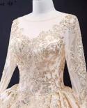 Gold Luxury Long Sleeves Wedding Dresses Design 2023 Sequined Lace Up  Bridal Gowns Hm66949 Custom Madewedding Dresses