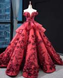 Latest Red Off Shoulder  Wedding Dresses Design  Handmade Flowers Pearls Bridal Gowns Real Photo Hm66878 Custom Made  We