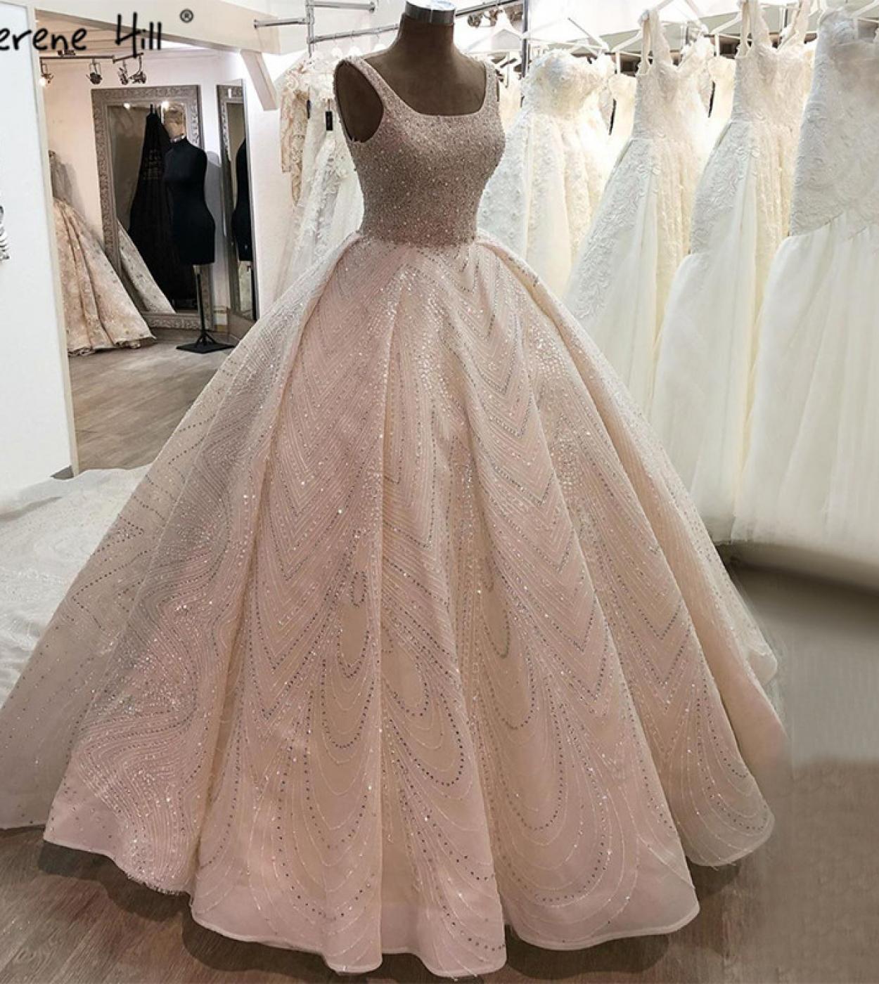 Dubai Ivory Luxury Sequined Sparkle Wedding Dresses   Sleeveless Vintage Bridal Gowns Ha2259 Custom Made  Wedding Dresse