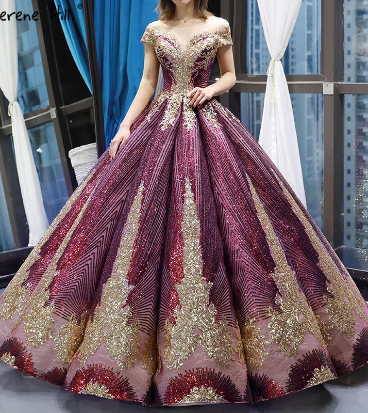 589 95 Abito da sposa di lusso scintillante senza maniche rosso porpora Abiti da sposa high end con paillettes Hm66754 Abiti da sposa s Description