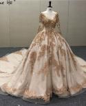 Vestido de noiva dourado extremo luxo mangas compridas feito à mão flores com lantejoulas vintage vestido de noiva Ha2184 feito 