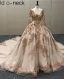 Gold Extreme Luxury Long Sleeves Wedding Dresses  Handmade Flowers Sequined Vintage Bridal Gown Ha2184 Custom Made  Wedd