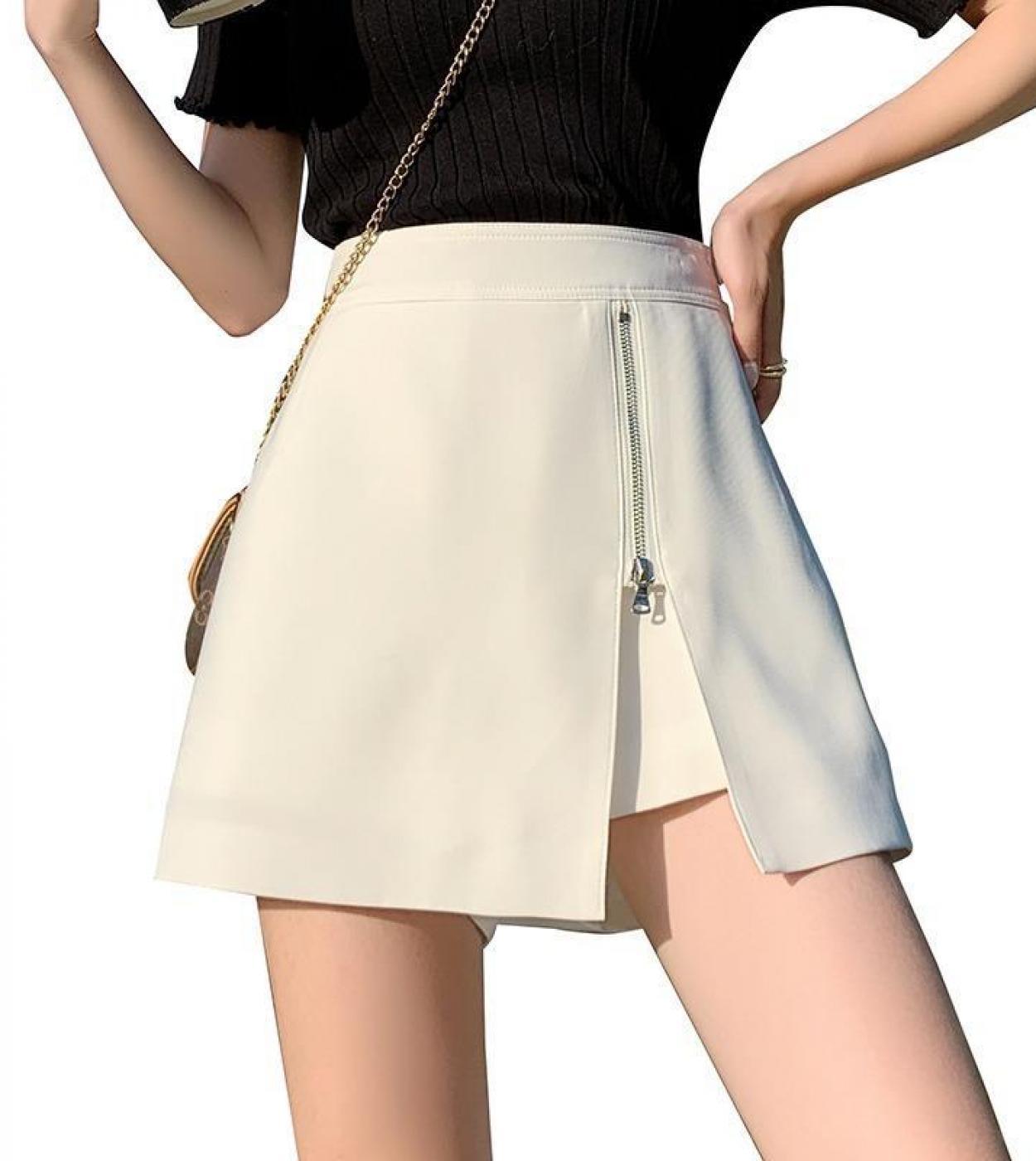 US 20.51 Black White Women Summer Pu Leather Shorts Skirts Zipper