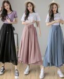 Casual Solid Color Wide Leg Pants Elastic Highwaist Pleated Womens Pants Loose Flowing Summer Female Chiffon Trousers  