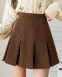  High Waist Pleated Skirts Women Autumn Winter Corduroy Skirt Plus Size Vintage Shorts Skirt Kawaii Girls Brown Black