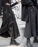 Gothic Elastic Waist Aline Girl  Students Clothing Harajuku Buckle Safars Summer Tide Irregular Skirts Womens  Skirts