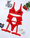 Open Cup Red Bra Panties Set Women  See Through Intimate Exotic Bandage Underwear  Costume 3 Piece Mesh Bralette 