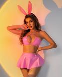 Bunny Lingerie With Metal Chain  Pink Cute Underwear Hollow Out Outfits Sensual Porn Open Bra Backless  Under Wear