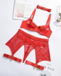 4 Pieces Lingerie  Underwear Women Seamless Push Up Bra And Thong Briefs Exotic Lace Matching Set Naked Fishing Net Inti