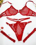 3 Piece Bra And Panties Set Transparent Fishnet Underwear Open Crotch Sissy Intimate Sensual Porn Goods Outfits Of  Red