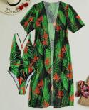 3 Pack Fluid Pattern Lace Up Bikini Tropical Swimsuit And Kimono For Women   Three Pieces Swimwear 2023 Beach Bathing Su