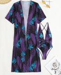 3 Pack Fluid Pattern Lace Up Bikini Tropical Swimsuit And Kimono For Women   Three Pieces Swimwear 2023 Beach Bathing Su