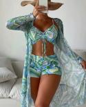 Tropical High Waist Bikinis 2022  3piece Bikini Set Cover Up Swimsuit For Women Long Sleeve Swimwear Beach Wear Bathing 