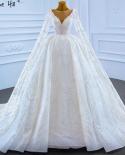 Serene Hill Muslim White Luxury Wedding Dresses 2023 Cape Sleeves Beading Pearls Glitter Lace Up Bridal Dress Hm67228wed