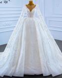 Serene Hill Muslim White Luxury Wedding Dresses 2023 Cape Sleeves Beading Pearls Glitter Lace Up Bridal Dress Hm67228wed