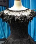 Serene Hill Black Cap Sleeves Evening Gowns  Dubai Oneck Feathers Sparkle Formal Dress Design Hm66775  Evening Dresses