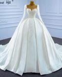 Serene Hill Muslim Satin White Luxury Wedding Dresses  Beading Pearls Lace Up Bridal Dress Hm67259 Custom Made  Wedding 