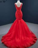 Red Mermaid  Sleeveless Evening Dresses  Vneck Beading Crystal Lace Formal Dress Serene Hill Hm67151  Evening Dresses