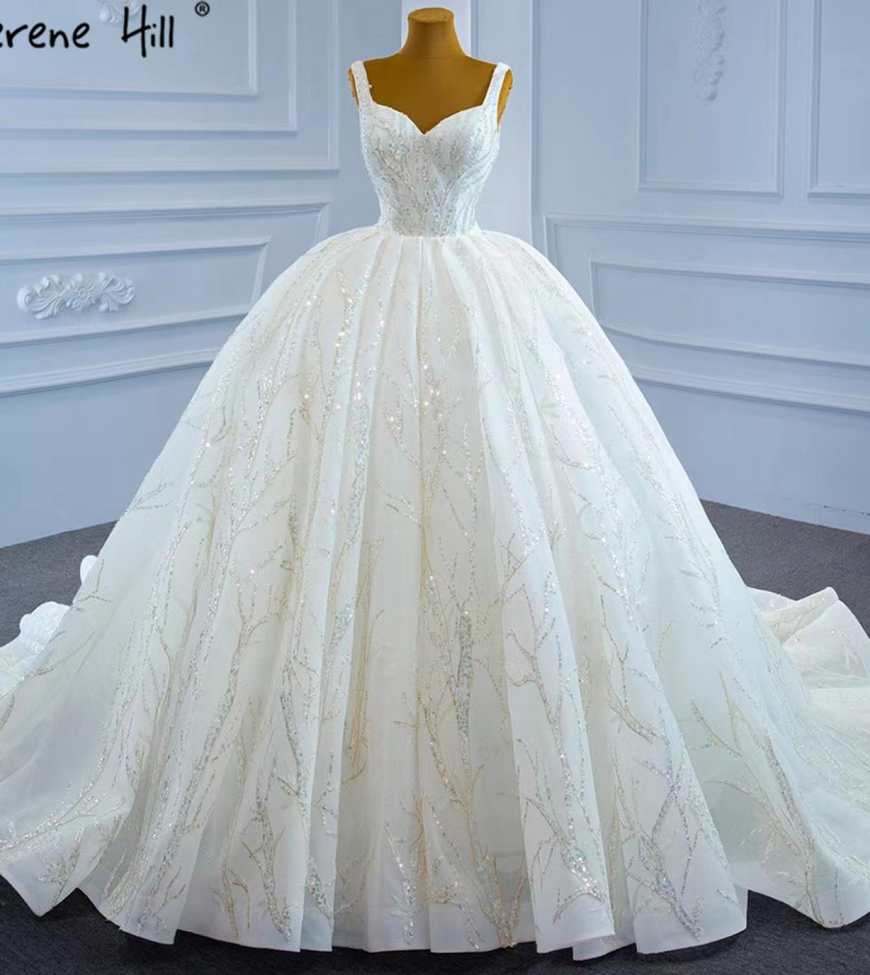 Serene Hill Luxury White  Wedding Dresses  Sparkle Beading Sleeveless Lace Up Bridal Dress Hm67246  Wedding Dresses