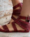 New Womens Fashion Retro Roman Flat Heel Soft Bottom Western Sandals Leisure Fashion Non Slip Versatile Sandalias  Wome