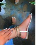 Summer New Style Flat Sandals Fashion Solid Color Chain Open Toe Outdoor Womens Shoes Plus Sizemiddle Heels