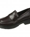 Platform Leather Shoes Women Chunky Thick Sole Round Toe Black Brown Pu Shallow Pure British Style Retro Slipon Leisure 