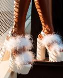 2022 New Gift Chunky Platform Sandals High Heels Fur Black White Summer Woman Shoes Zapatos De Mujer Sandalias  Womens 