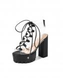 Summer Shoes Platform Heel Transparent Sandals Neon Green Pvc Jelly Sandals Open Toe Laceup Gladiator High Heels569  Wom