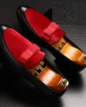 Luxury Bowknot Dress Shoes Male Loafers Black Patent Leather Red Suede Loafers Men Formal Wedding Shoes Men Formal Leath