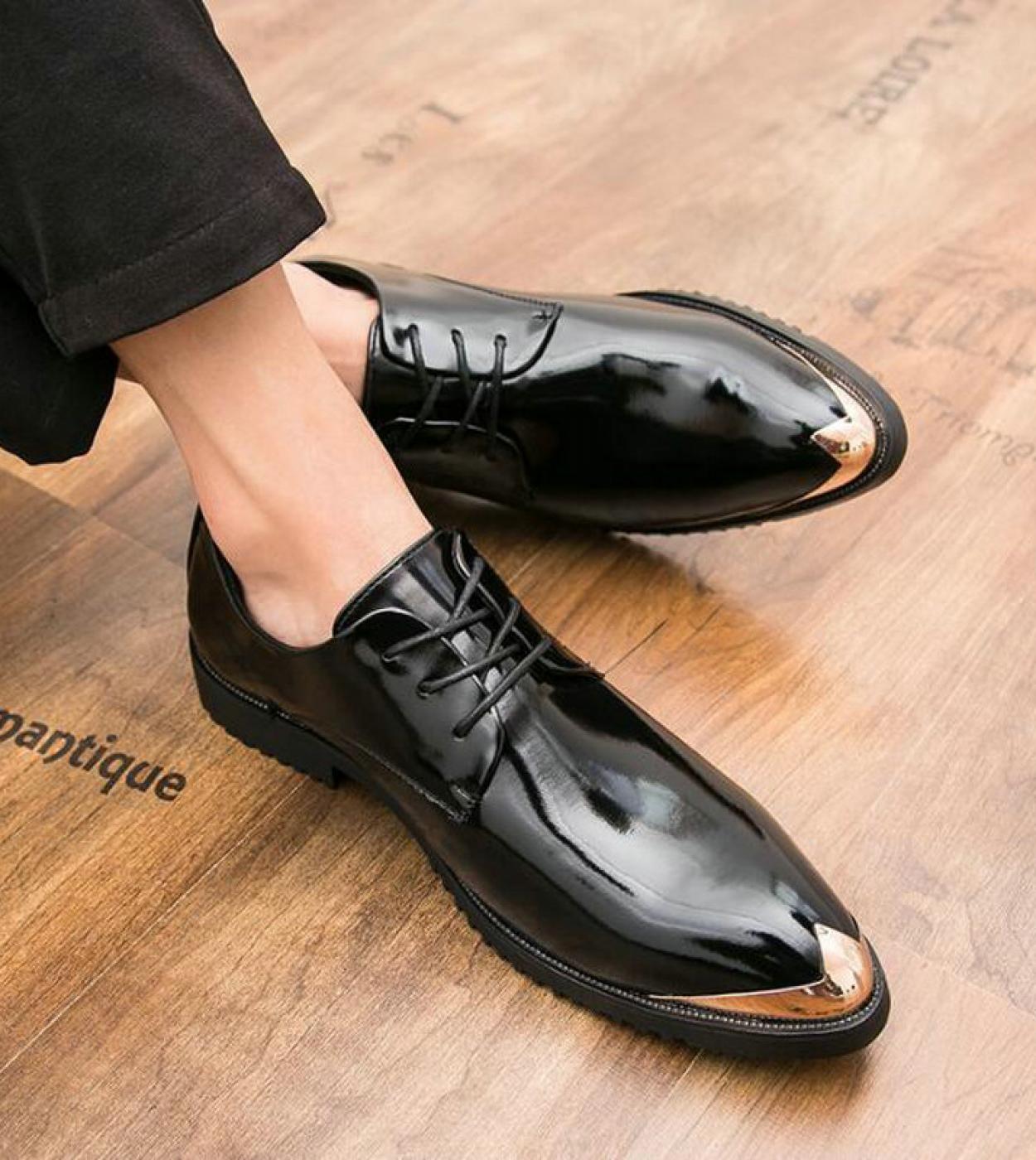 Luxury Brand Fashion Men Dress Shoes Leather Brogue Mens Flats Shoes Casual Patent Leather Wedding Business Shoes  Mens