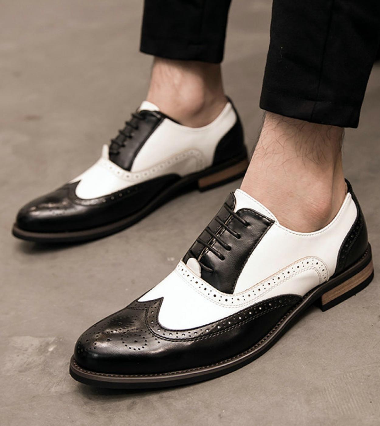 New Patchwork Oxfords Italian Men Brogue Wedding Lace Up Leather Formal Party Shoes Men Luxury Dress Shoes   Mens Dress