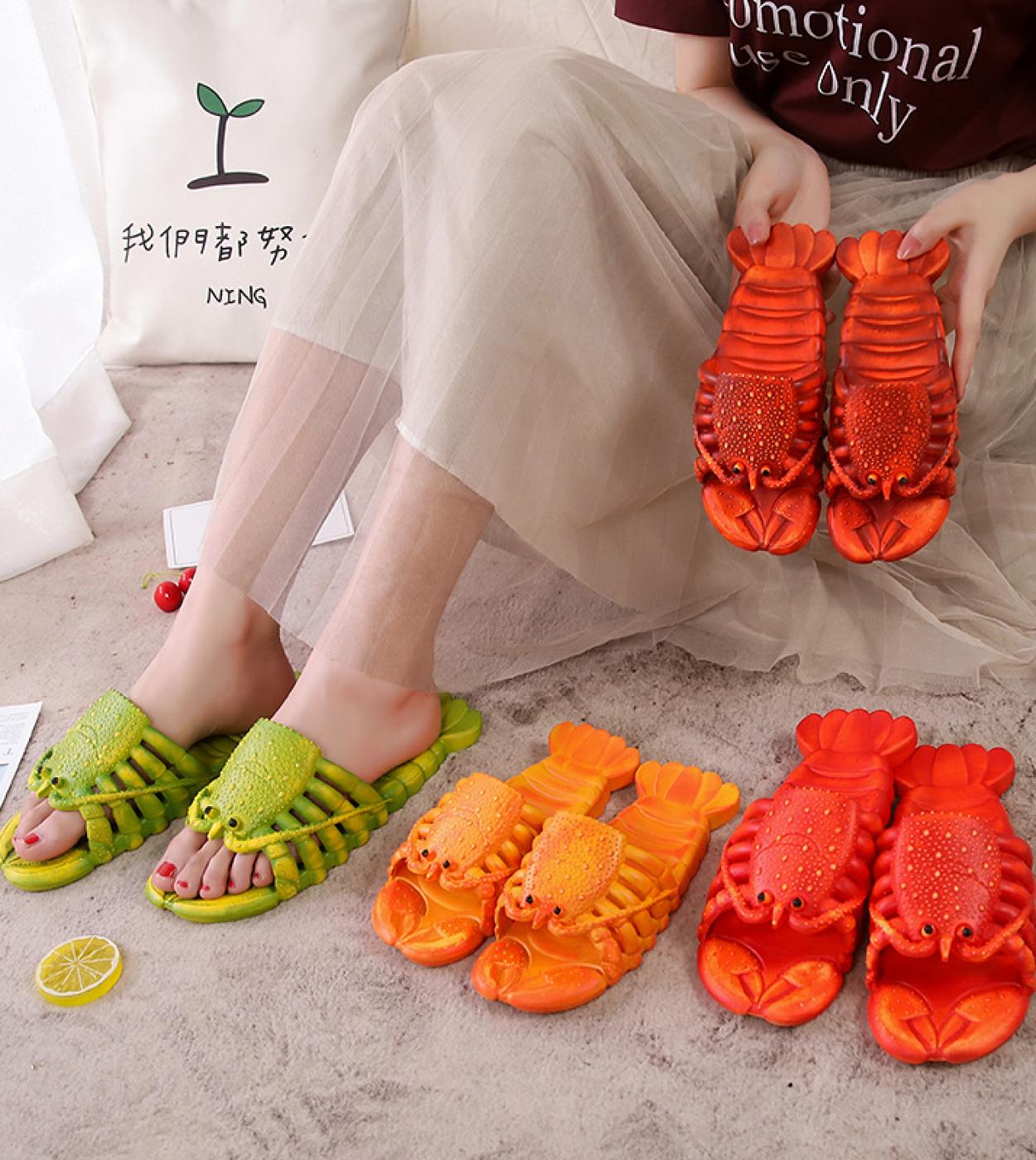 Fashion Lobster Slippers Men Funny Animal Flip Flops Cute Beach Casual Shoes Uni Big Size Soft Home Slippers 2023