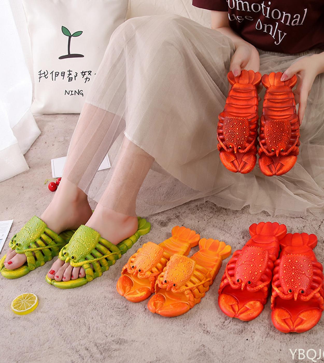 2022 New Fashion Lobster Slippers Men Funny Animal Flip Flops Cute Beach Casual Shoes Uni Big Size Soft Home Slippers  W