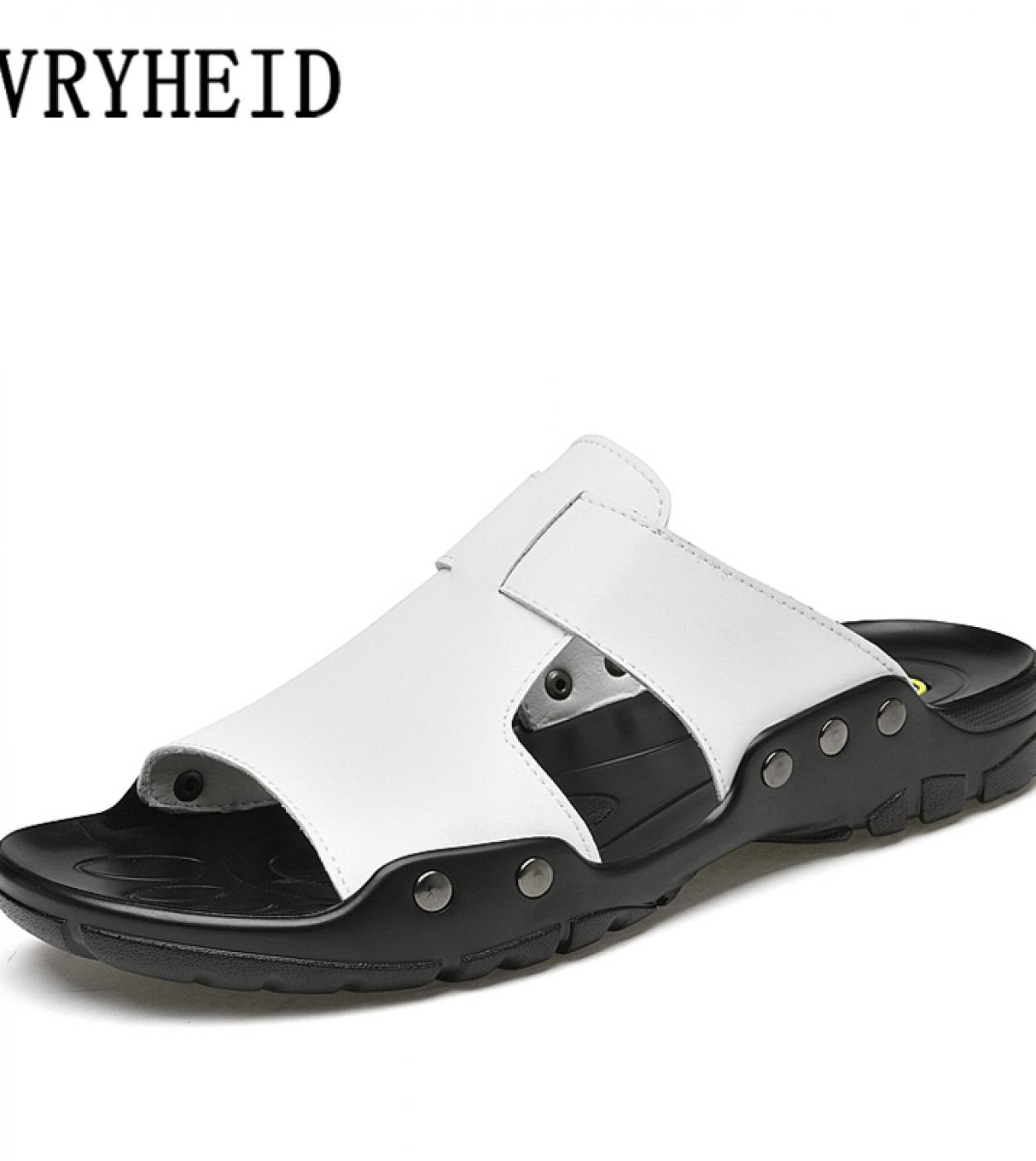 vryheid נעלי קיץ מעור אמיתי נעלי גברים קזואל חיצוני כפכפי אצבע מקורה סנדלי חוף אופנה החלקה בגודל גדול