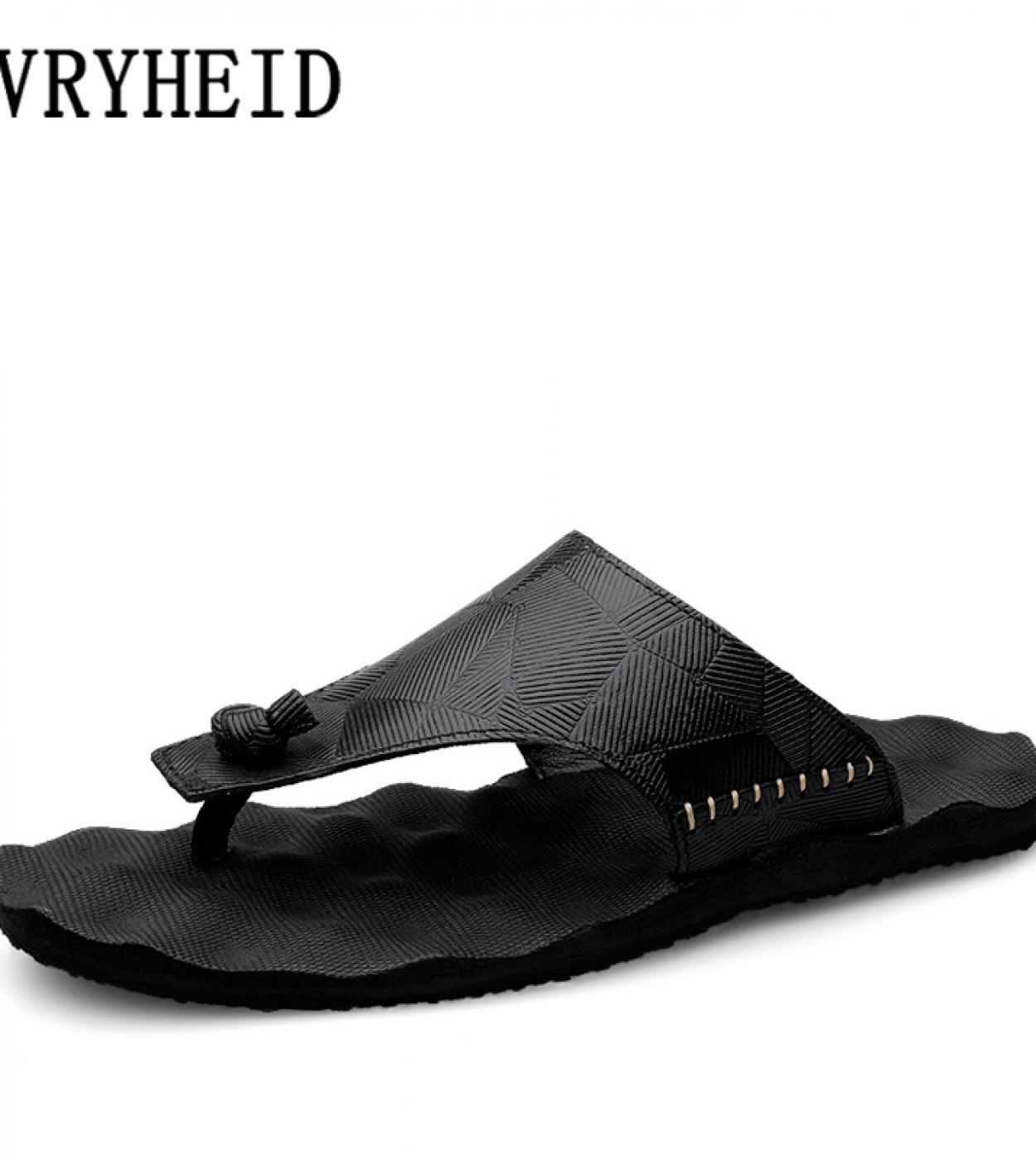 Vryheid 2022 Summer Men Slippers Comfortable Lightweight Genuine Leather Flip Flops For Man Casual Beach Shoes Large Siz