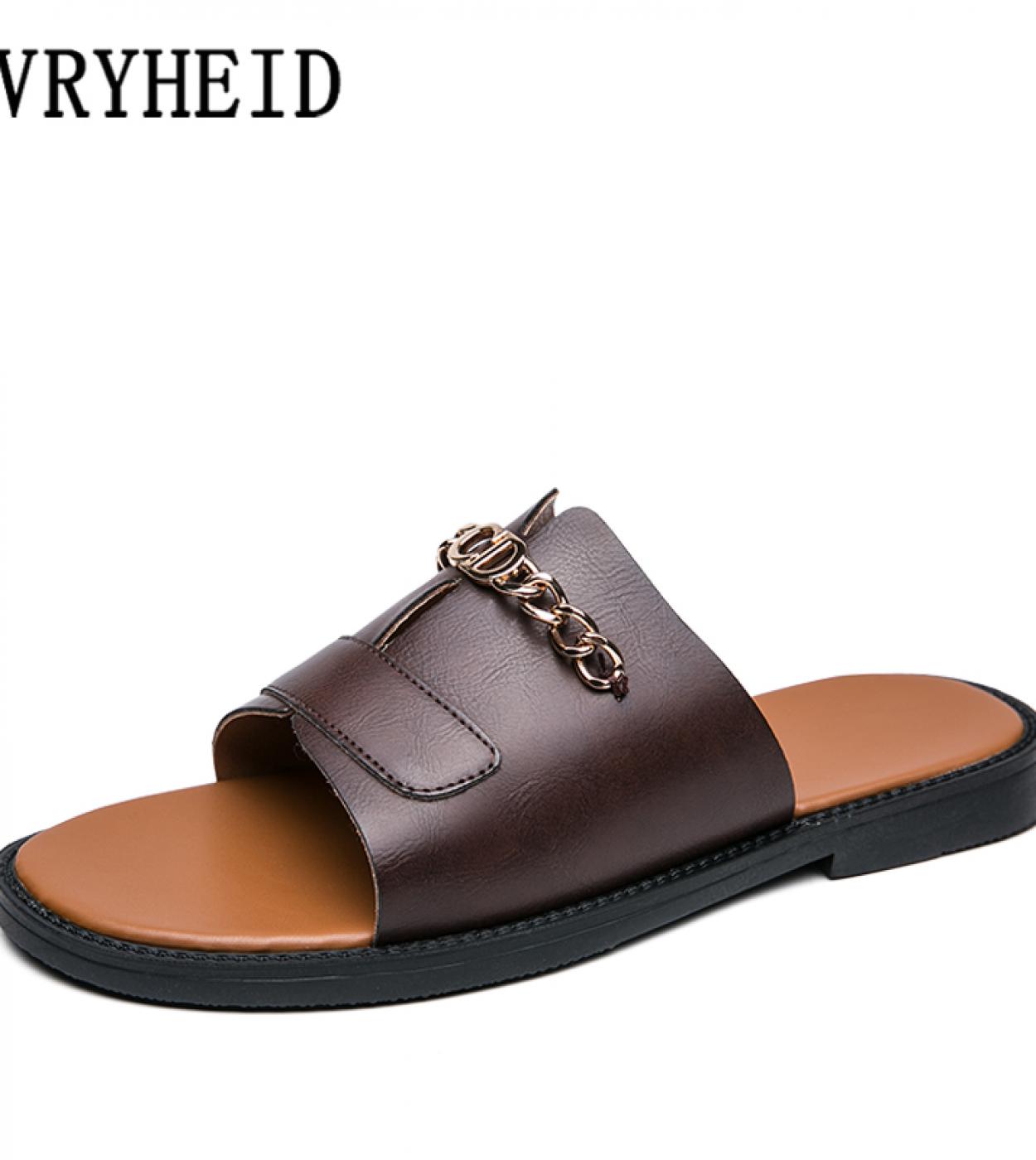 Vryheid, novedad de verano, zapatillas para hombre, zapatillas planas de cuero a la moda, zapatos de diseñador, chanclas informa
