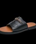 Vryheid Summer New Mens Slippers Flat Fashion Leather Slipon Designer Shoes Casual Beach Slides Outdoor Flip Flop Big S