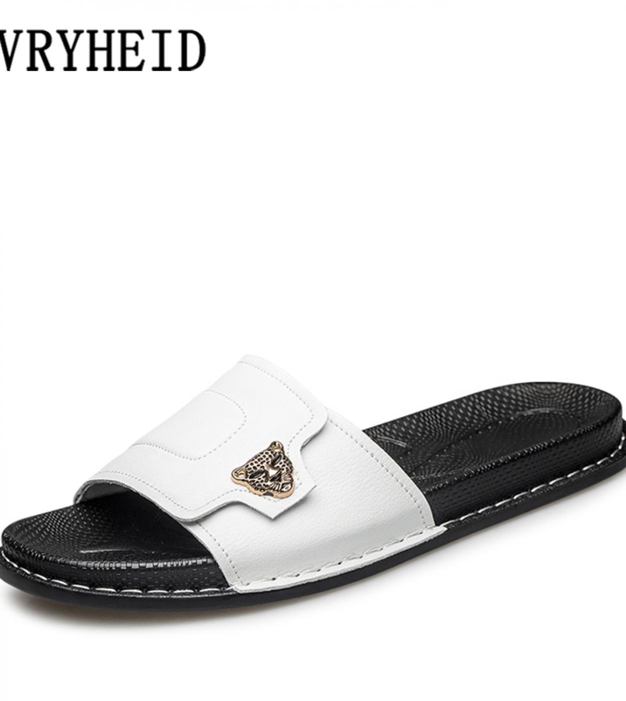 Vryheid High Quality Men Slippers Genuine Leather Summer Soft Footwear Fashion Male Outdoor Flat Men Sandals Casual Beac