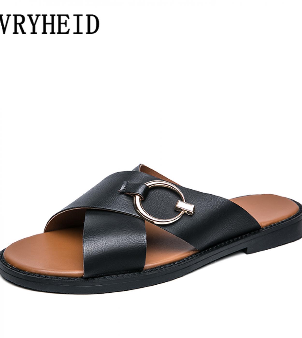 Vryheid Summer Mens Slippers Leather Fashion Breathable Slipon Designer Shoes Casual Beach Slides Outdoor Flip Flop Siz