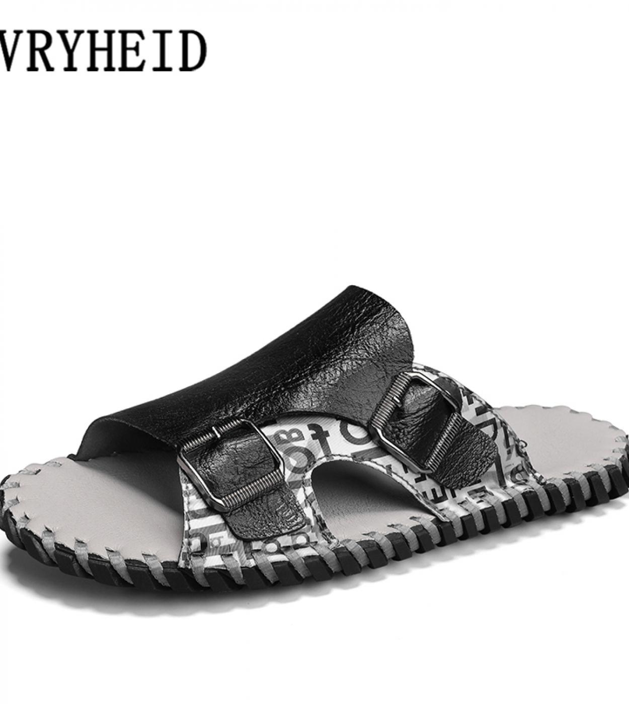Vryheid Brand 2023 New Summer Mens Slippers Genuine Leather High Quality Beach Casual Shoes Flat Outdoor Sandals Big Si