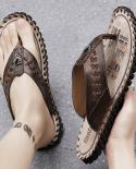 נעלי בית יוקרתיות מעור אמיתי לגברים סנדל חוטיני עור אמיתי