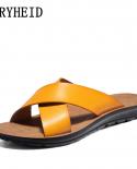 vryheid מידה גדולה 3847 עור קיץ גברים כפכפי חוף מגלשות נוחות נעלי קזואל אופנה גבר כפכפים חם למכור רגל