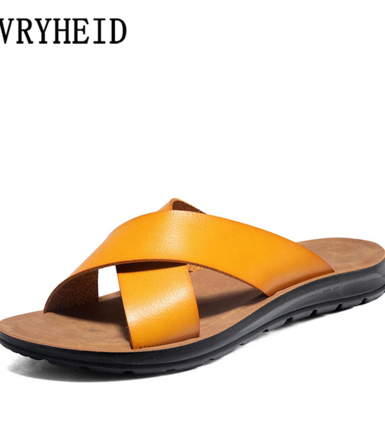 vryheid מידה גדולה 3847 עור קיץ גברים כפכפי חוף מגלשות נוחות נעלי קזואל אופנה גבר כפכפים חם למכור רגל