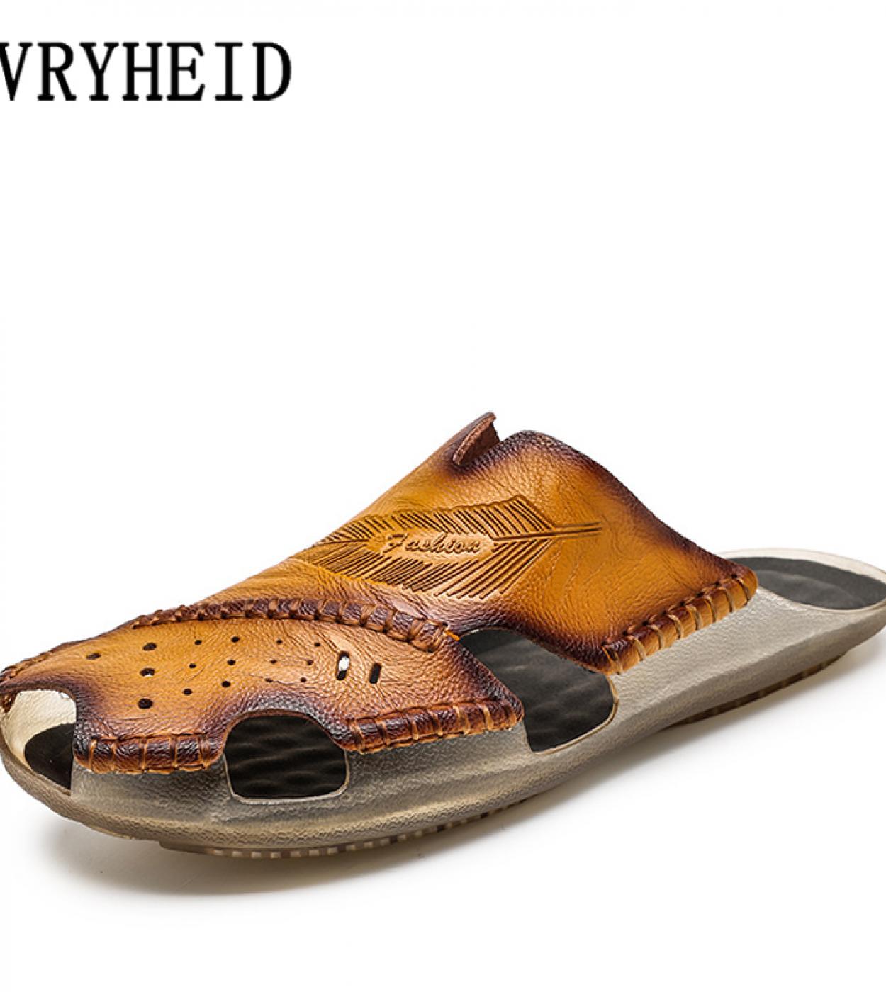 נעלי בית vryheid גברים אופנה חדשה נעלי מים קיץ עור אמיתי סנדלי חוף גברים נעלי קזואל כפכפים בגודל גדול