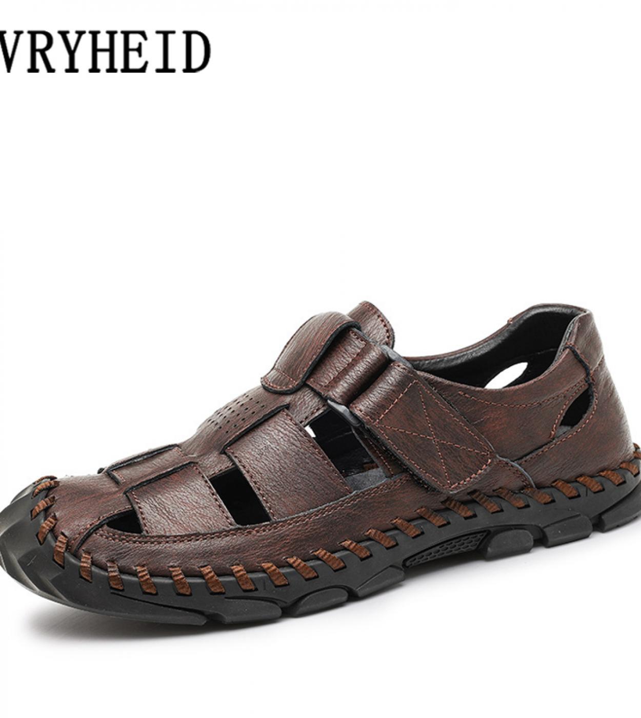 Vryheid Genuine Leather Mens Sandals Fretwork Breathable Fisherman Shoes Style Retro Gladiator Summer Outdoors Beach Si