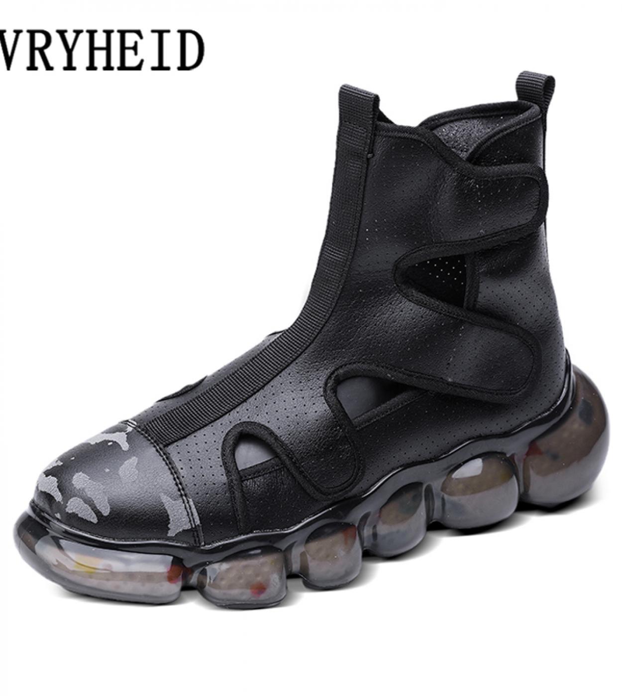 Vryheid, nuevas sandalias altas para hombre, zapatos informales romanos de gladiador calados de cuero transpirable, suela gruesa